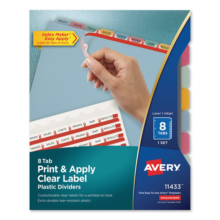 Print And Apply Index Maker Clear Label Plastic Dividers With Printable Label Strip, 8-Tab, 11 X 8.5, Translucent, 1 Set - AVE11433