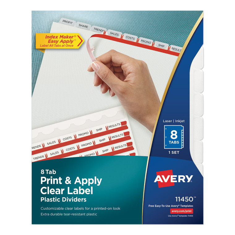 Print And Apply Index Maker Clear Label Plastic Dividers With Printable Label Strip, 8-Tab, 11 X 8.5, Translucent, 1 Set - AVE11450