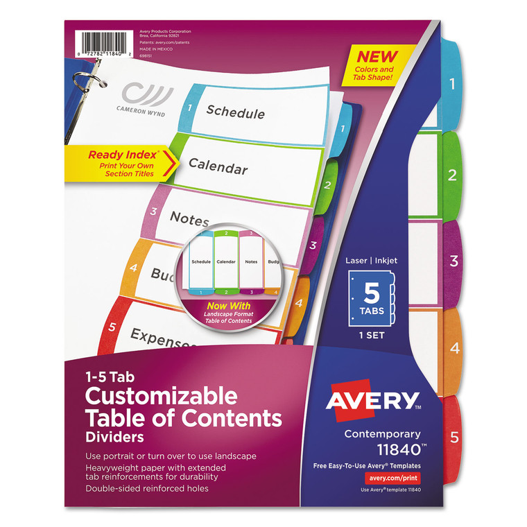 Customizable Toc Ready Index Multicolor Dividers, 1-5, Letter - AVE11840