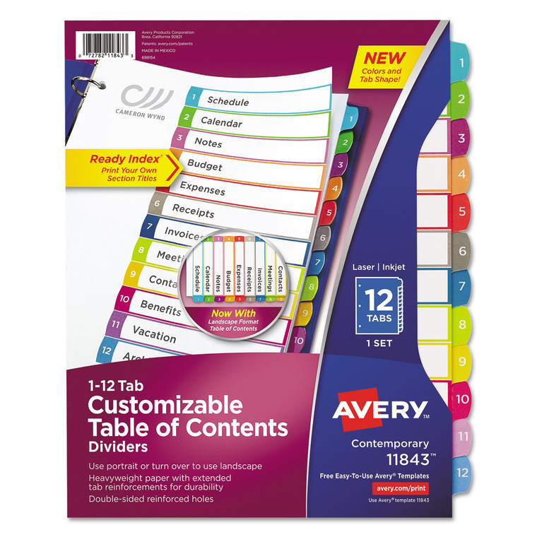 Customizable Toc Ready Index Multicolor Dividers, 1-12, Letter - AVE11843