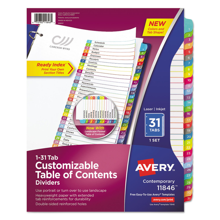 Customizable Toc Ready Index Multicolor Dividers, 1-31, Letter - AVE11846