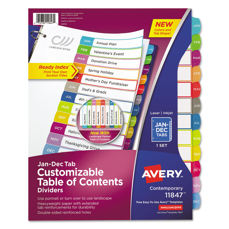 Customizable Toc Ready Index Multicolor Dividers, Jan-Dec, Letter - AVE11847
