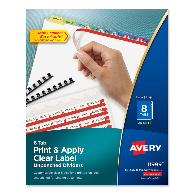 Print And Apply Index Maker Clear Label Unpunched Dividers, 8-Tab, Ltr, 25 Sets - AVE11999