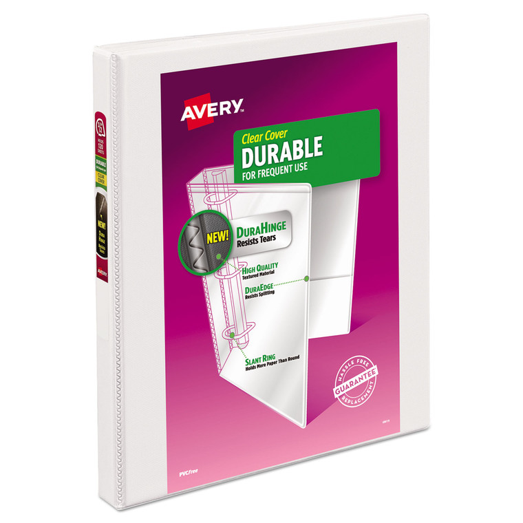 Durable View Binder With Durahinge And Slant Rings, 3 Rings, 0.5" Capacity, 11 X 8.5, White - AVE17002