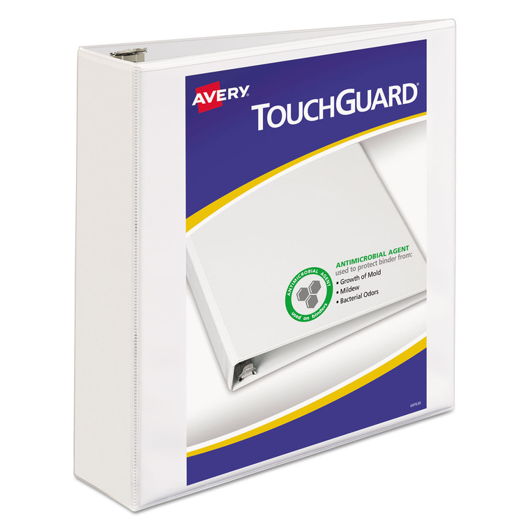 Touchguard Protection Heavy-Duty View Binders With Slant Rings, 3 Rings, 2" Capacity, 11 X 8.5, White - AVE17143