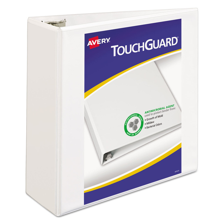 Touchguard Protection Heavy-Duty View Binders With Slant Rings, 3 Rings, 4" Capacity, 11 X 8.5, White - AVE17145