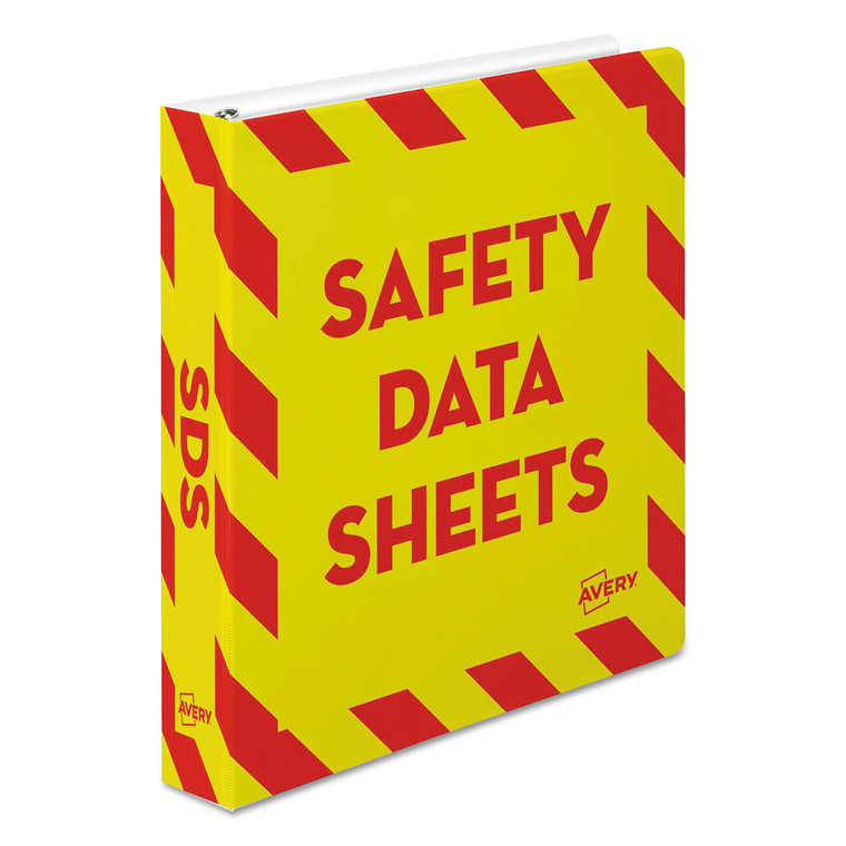 Heavy-Duty Preprinted Safety Data Sheet Binder, 3 Rings, 1.5" Capacity, 11 X 8.5, Yellow/red - AVE18950