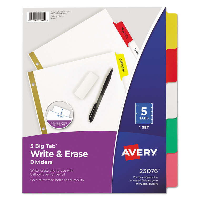 Write And Erase Big Tab Paper Dividers, 5-Tab, Multicolor, Letter - AVE23076