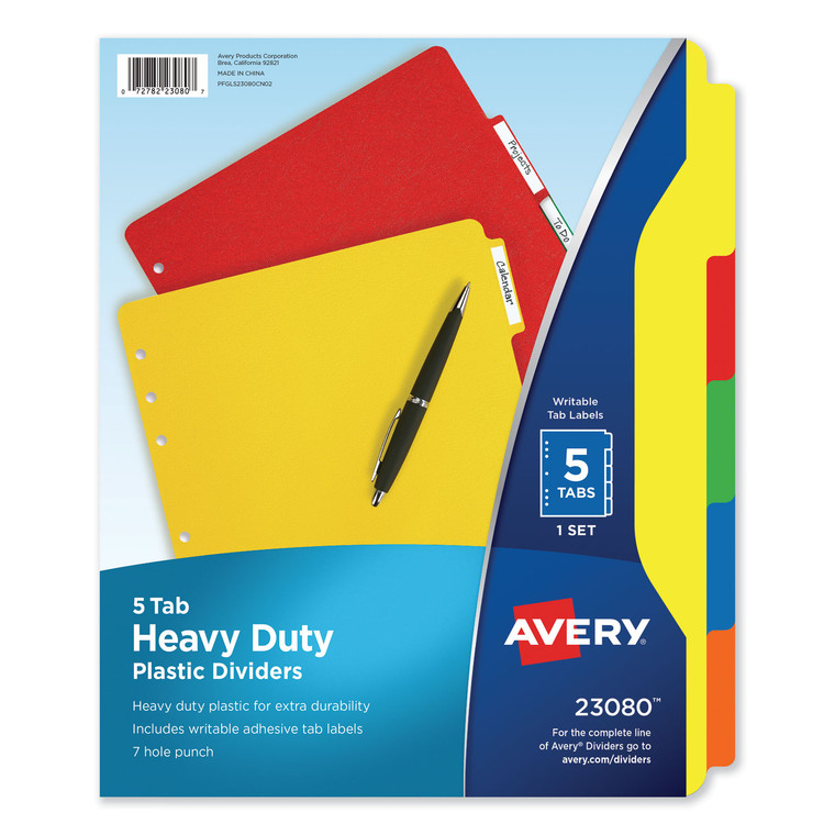 Heavy-Duty Plastic Dividers With Multicolor Tabs And White Labels , 5-Tab, 11 X 8.5, Assorted, 1 Set - AVE23080