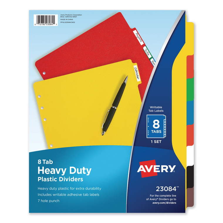 Heavy-Duty Plastic Dividers With Multicolor Tabs And White Labels , 8-Tab, 11 X 8.5, Assorted, 1 Set - AVE23084