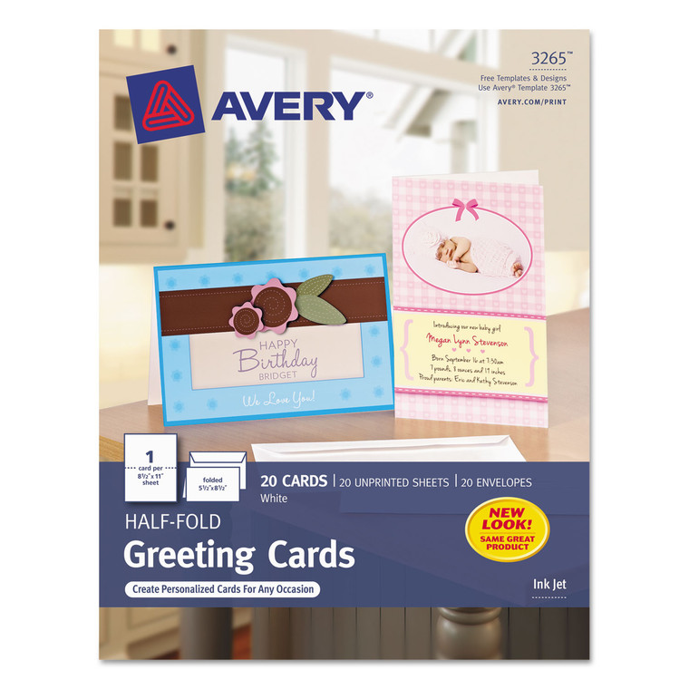 Half-Fold Greeting Cards With Matching Envelopes, Inkjet, 85 Lb, 5.5 X 8.5, Matte White, 1 Card/sheet, 20 Sheets/box - AVE3265