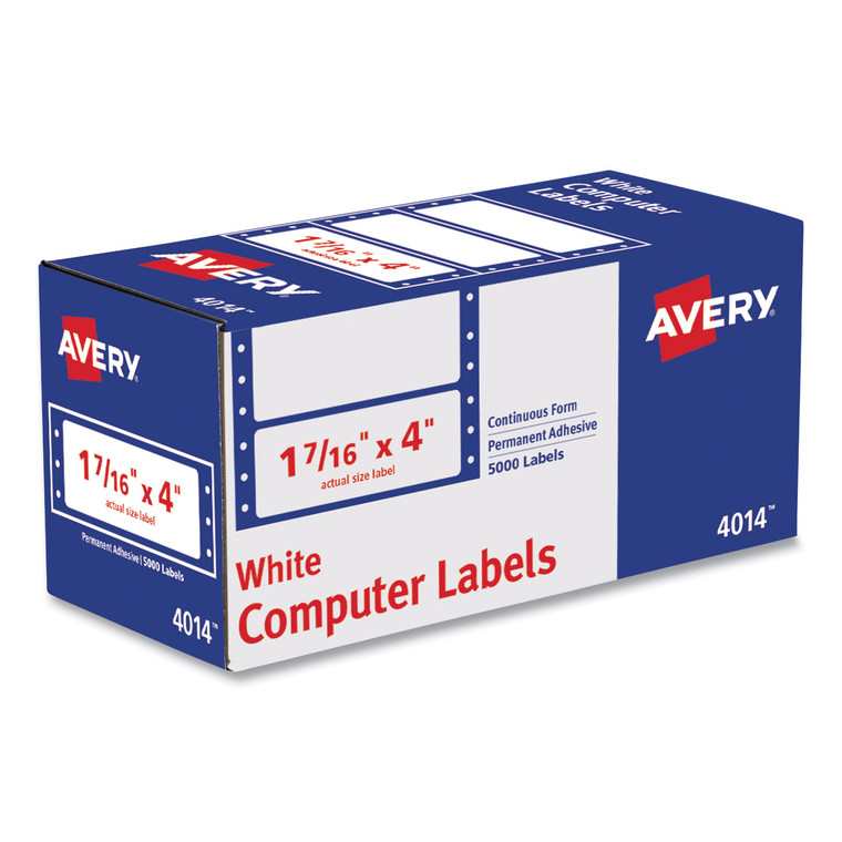 Dot Matrix Printer Mailing Labels, Pin-Fed Printers, 1.44 X 4, White, 5,000/box - AVE4014