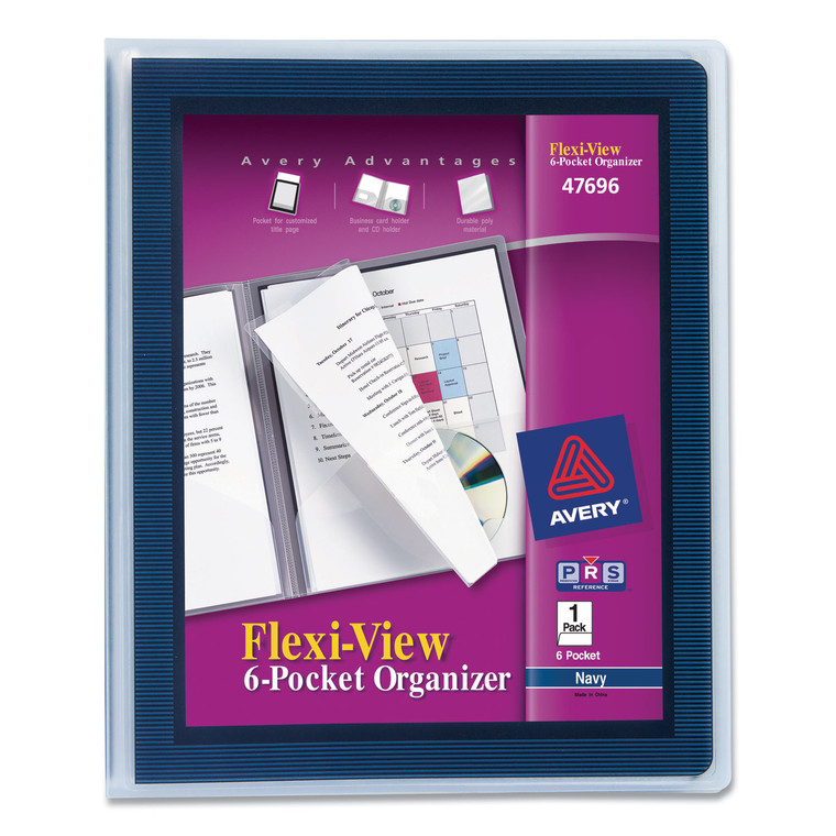 Flexi-View Six-Pocket Polypropylene Organizer, 150-Sheet Capacity, 11 X 8.5, Translucent/navy - AVE47696