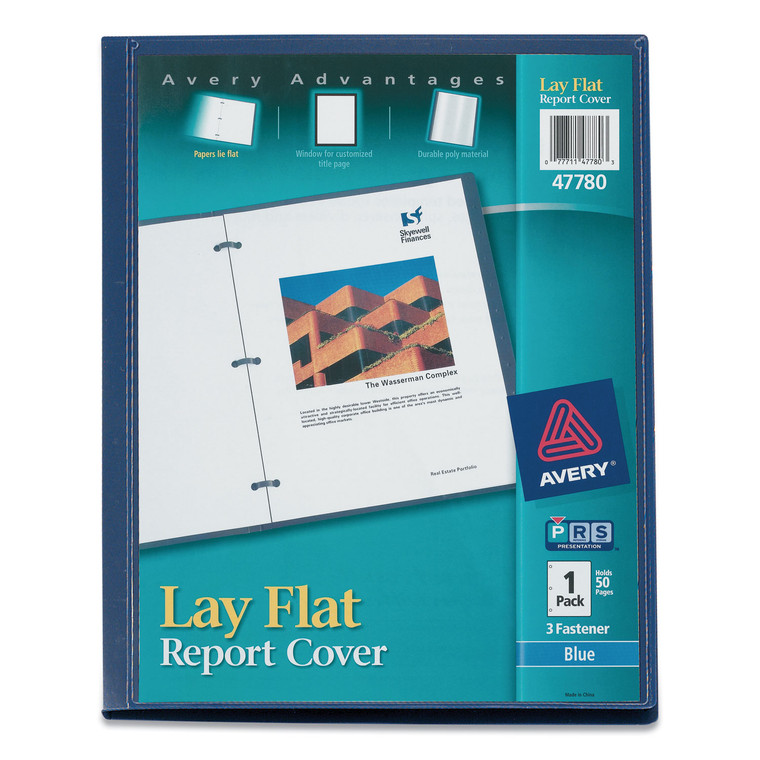 Lay Flat View Report Cover, Flexible Fastener, 0.5" Capacity, 8.5 X 11, Clear/blue - AVE47780