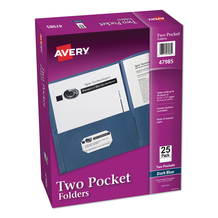 Two-Pocket Folder, 40-Sheet Capacity, 11 X 8.5, Dark Blue, 25/box - AVE47985