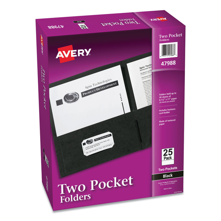 Two-Pocket Folder, 40-Sheet Capacity, 11 X 8.5, Black, 25/box - AVE47988