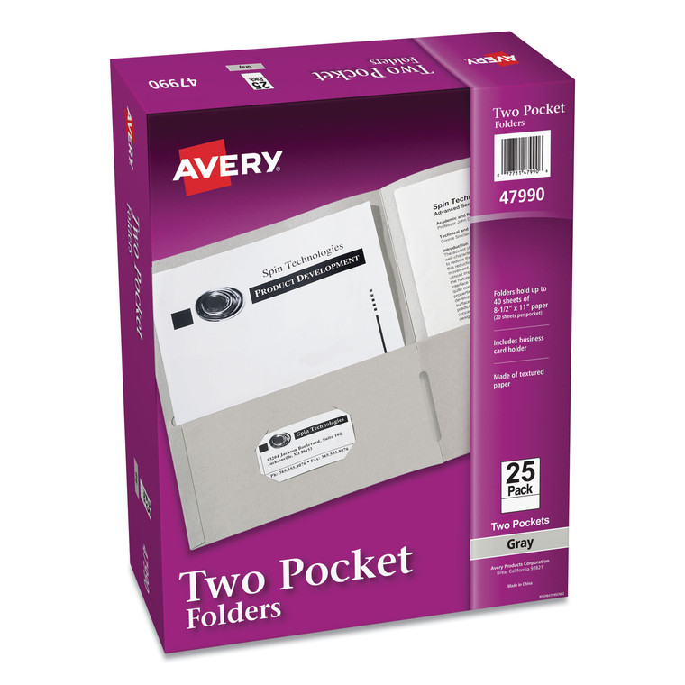 Two-Pocket Folder, 40-Sheet Capacity, 11 X 8.5, Gray, 25/box - AVE47990