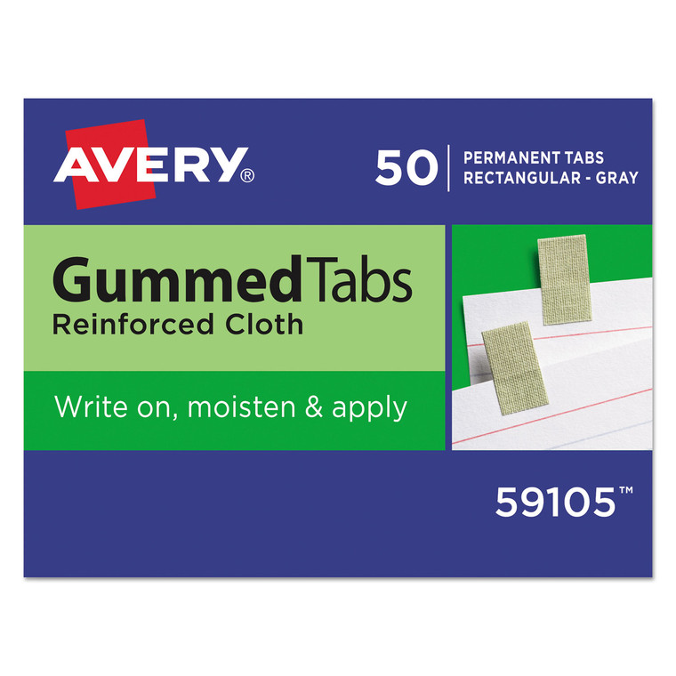 Gummed Reinforced Index Tabs, 1/12-Cut Tabs, Gray, 0.44" Wide, 50/pack - AVE59105