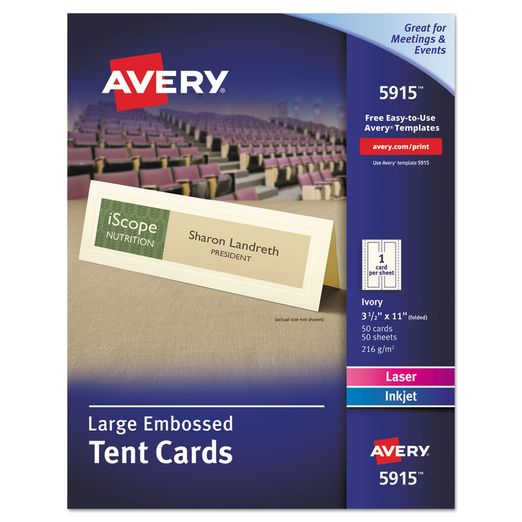 Large Embossed Tent Card, Ivory, 3.5 X 11, 1 Card/sheet, 50 Sheets/pack - AVE5915