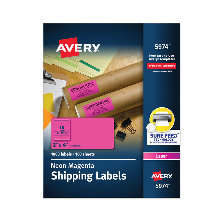 High-Visibility Permanent Laser Id Labels, 2 X 4, Neon Magenta, 1000/box - AVE5974