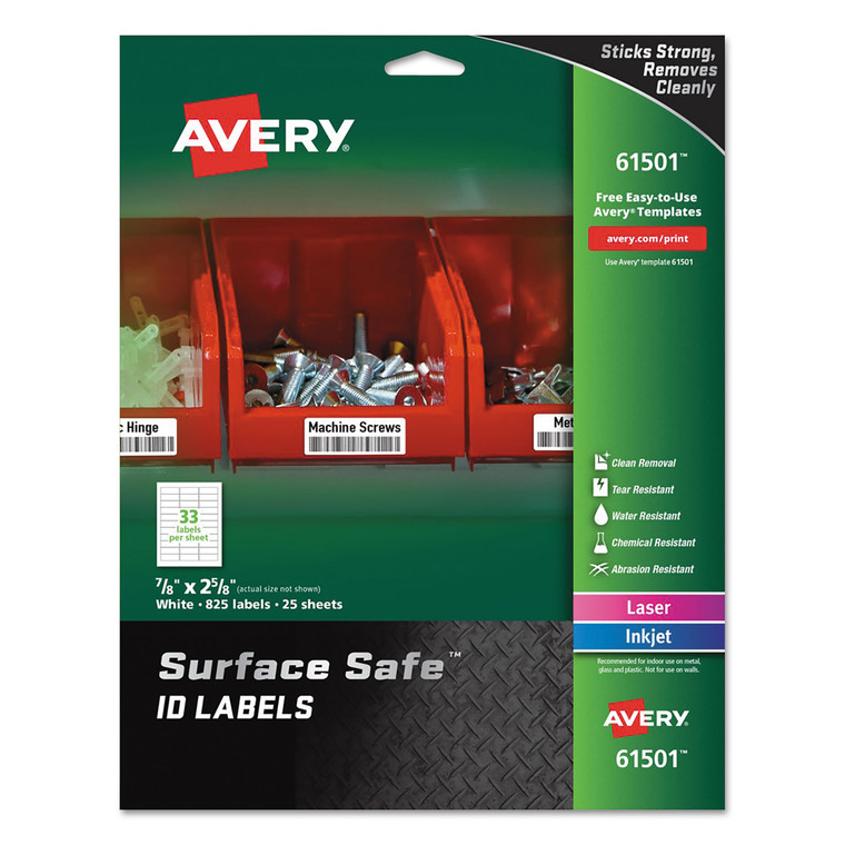 Surface Safe Id Labels, Inkjet/laser Printers, 0.88 X 2.63, White, 33/sheet, 25 Sheets/pack - AVE61501