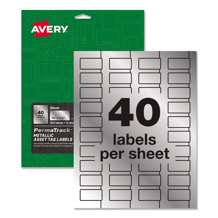 Permatrack Metallic Asset Tag Labels, Laser Printers, 0.75 X 1.5, Metallic Silver, 40/sheet, 8 Sheets/pack - AVE61523