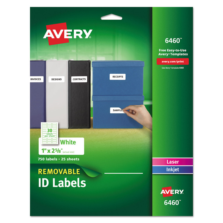 Removable Multi-Use Labels, Inkjet/laser Printers, 1 X 2.63, White, 30/sheet, 25 Sheets/pack - AVE6460