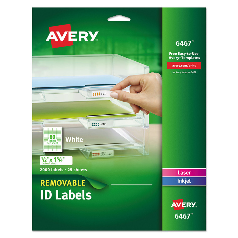 Removable Multi-Use Labels, Inkjet/laser Printers, 0.5 X 1.75, White, 80/sheet, 25 Sheets/pack - AVE6467