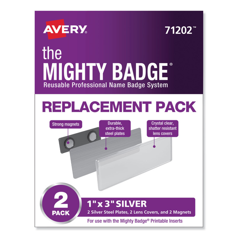 The Mighty Badge Name Badge Holders, Horizontal, 3 X 1, Silver, 2/pack - AVE71202