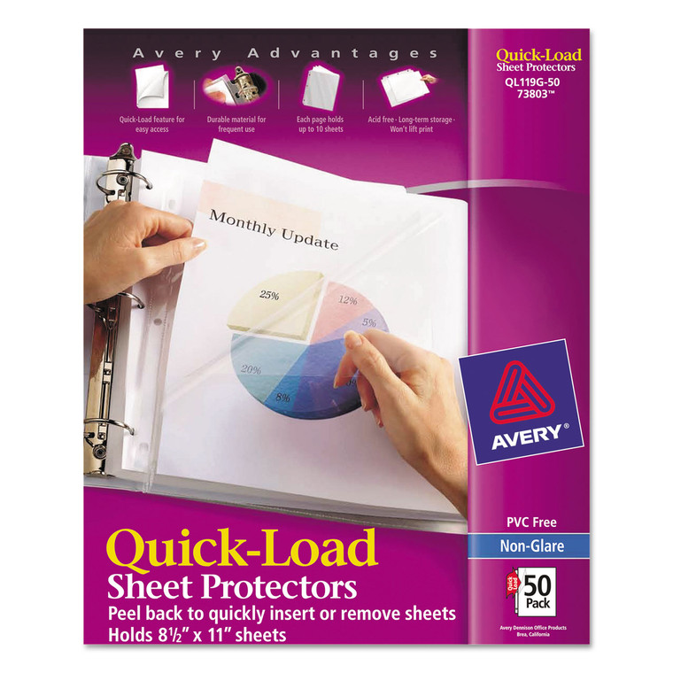 Quick Top And Side Loading Sheet Protectors, Letter, Non-Glare, 50/box - AVE73803