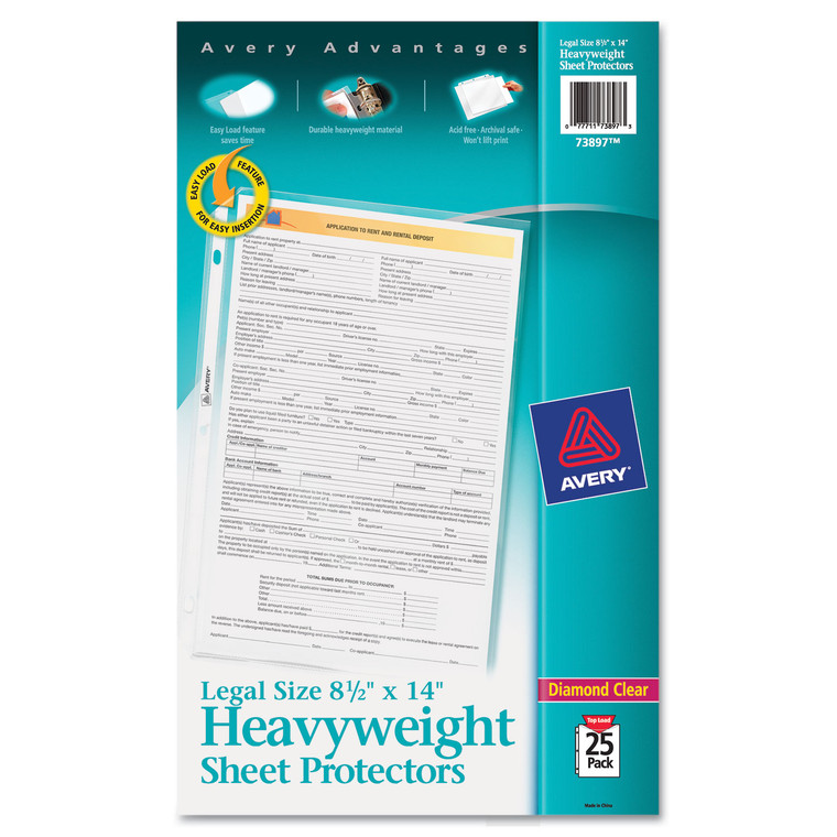 Top-Load Polypropylene Sheet Protector, Heavy, Legal, Diamond Clear, 25/pack - AVE73897