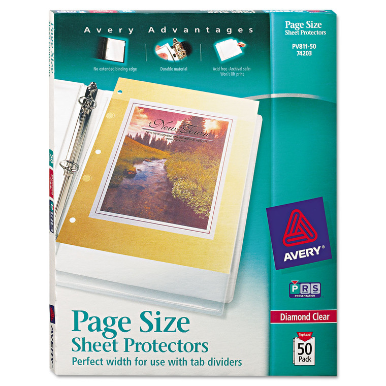 Top-Load Poly 3-Hole Punched Sheet Protectors, Letter, Diamond Clear, 50/box - AVE74203