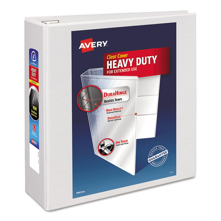 Heavy-Duty View Binder With Durahinge And Locking One Touch Ezd Rings, 3 Rings, 4" Capacity, 11 X 8.5, White - AVE79104
