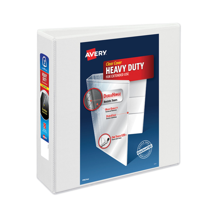 Heavy-Duty View Binder With Durahinge And Locking One Touch Ezd Rings, 3 Rings, 3" Capacity, 11 X 8.5, White - AVE79193