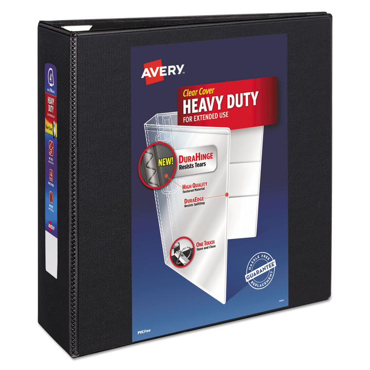 Heavy-Duty View Binder With Durahinge And Locking One Touch Ezd Rings, 3 Rings, 4" Capacity, 11 X 8.5, Black - AVE79604
