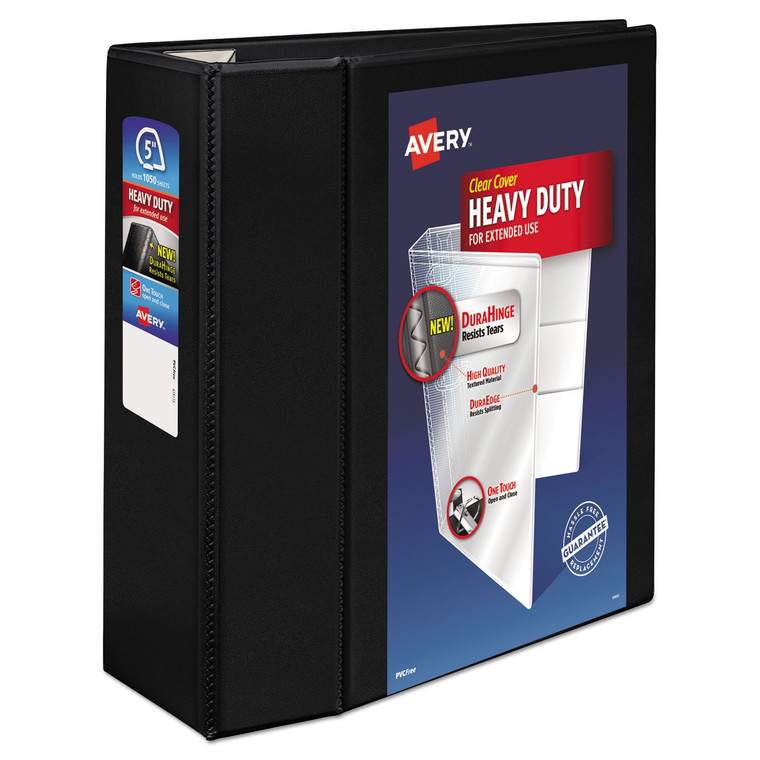 Heavy-Duty View Binder With Durahinge And Locking One Touch Ezd Rings, 3 Rings, 5" Capacity, 11 X 8.5, Black - AVE79606