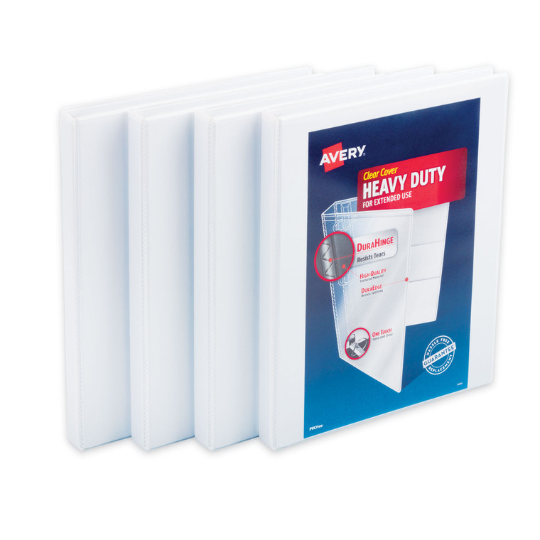 Heavy-Duty Non Stick View Binder With Durahinge And Slant Rings, 3 Rings, 0.5" Capacity, 11 X 8.5, White, 4/pack - AVE79709