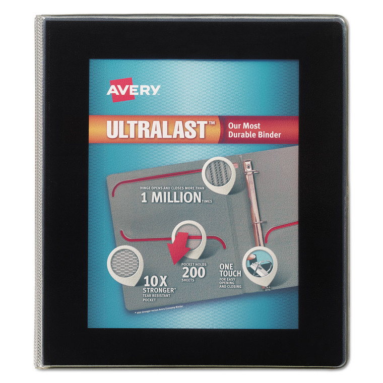 Ultralast Heavy-Duty View Binder With One Touch Slant Rings, 3 Rings, 1" Capacity, 11 X 8.5, Black - AVE79710