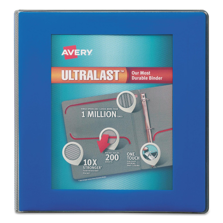 Ultralast Heavy-Duty View Binder With One Touch Slant Rings, 3 Rings, 1" Capacity, 11 X 8.5, Blue - AVE79740