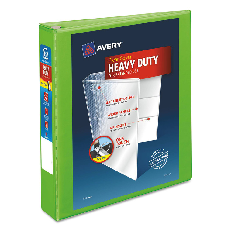Heavy-Duty View Binder With Durahinge And One Touch Ezd Rings, 3 Rings, 1.5" Capacity, 11 X 8.5, Chartreuse - AVE79773