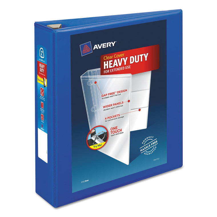 Heavy-Duty View Binder With Durahinge And One Touch Ezd Rings, 3 Rings, 2" Capacity, 11 X 8.5, Pacific Blue - AVE79778