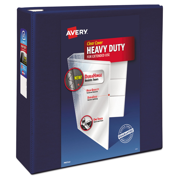 Heavy-Duty View Binder With Durahinge And Locking One Touch Ezd Rings, 3 Rings, 4" Capacity, 11 X 8.5, Navy Blue - AVE79804