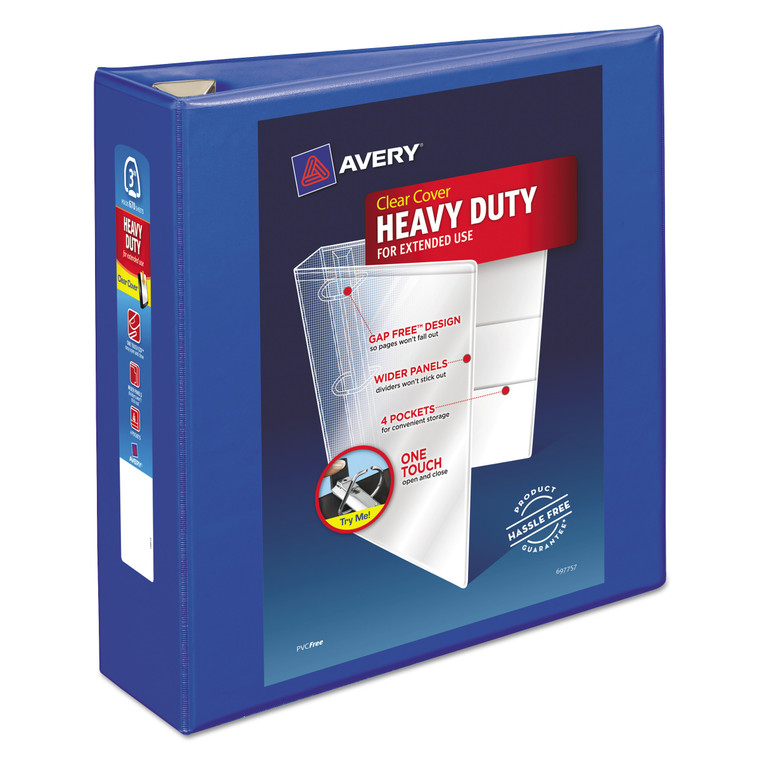 Heavy-Duty View Binder With Durahinge And Locking One Touch Ezd Rings, 3 Rings, 3" Capacity, 11 X 8.5, Pacific Blue - AVE79811