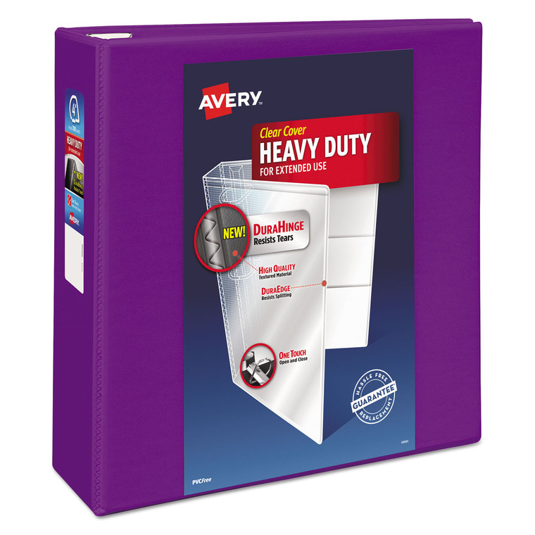 Heavy-Duty View Binder With Durahinge And Locking One Touch Ezd Rings, 3 Rings, 4" Capacity, 11 X 8.5, Purple - AVE79813