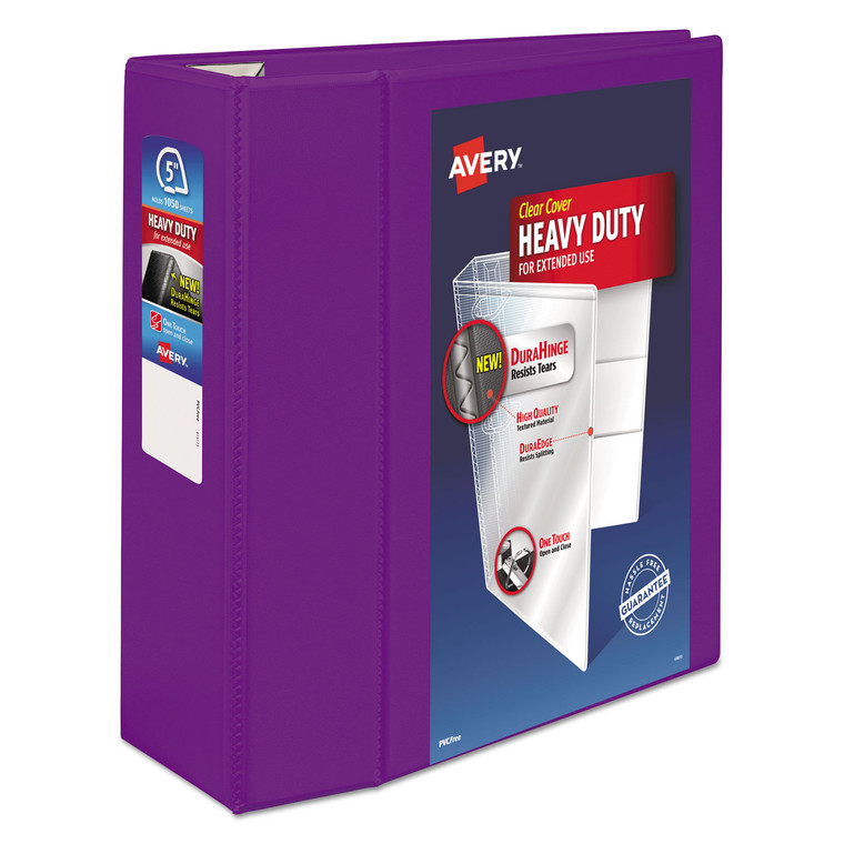 Heavy-Duty View Binder With Durahinge And Locking One Touch Ezd Rings, 3 Rings, 5" Capacity, 11 X 8.5, Purple - AVE79816