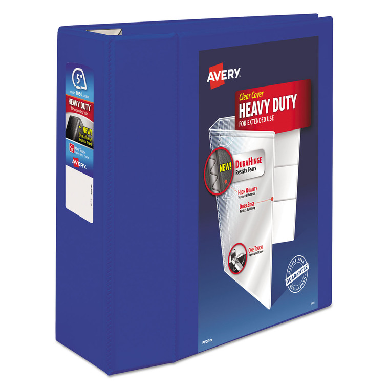 Heavy-Duty View Binder With Durahinge And Locking One Touch Ezd Rings, 3 Rings, 5" Capacity, 11 X 8.5, Pacific Blue - AVE79817