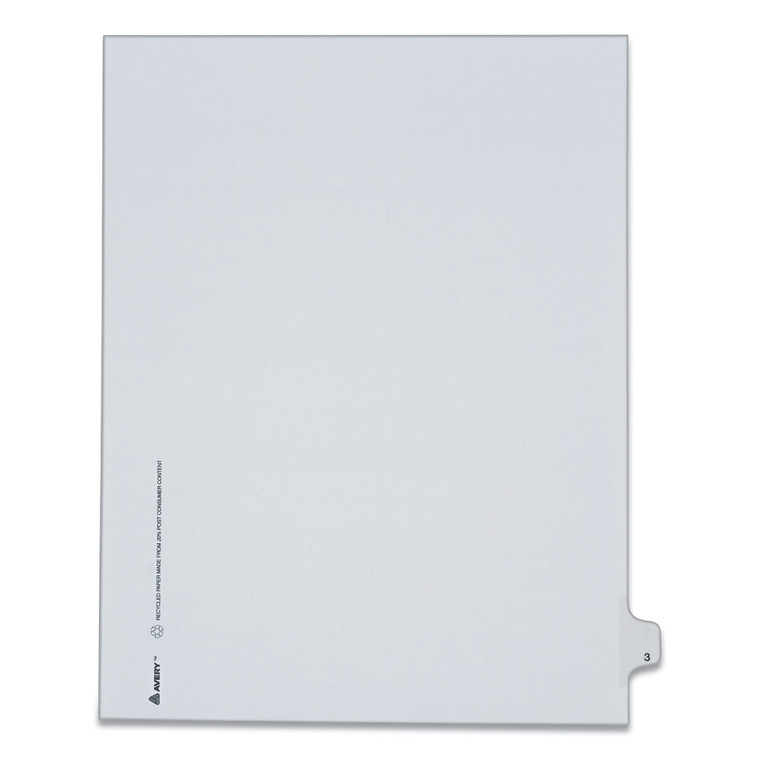 Preprinted Legal Exhibit Side Tab Index Dividers, Allstate Style, 10-Tab, 3, 11 X 8.5, White, 25/pack - AVE82201