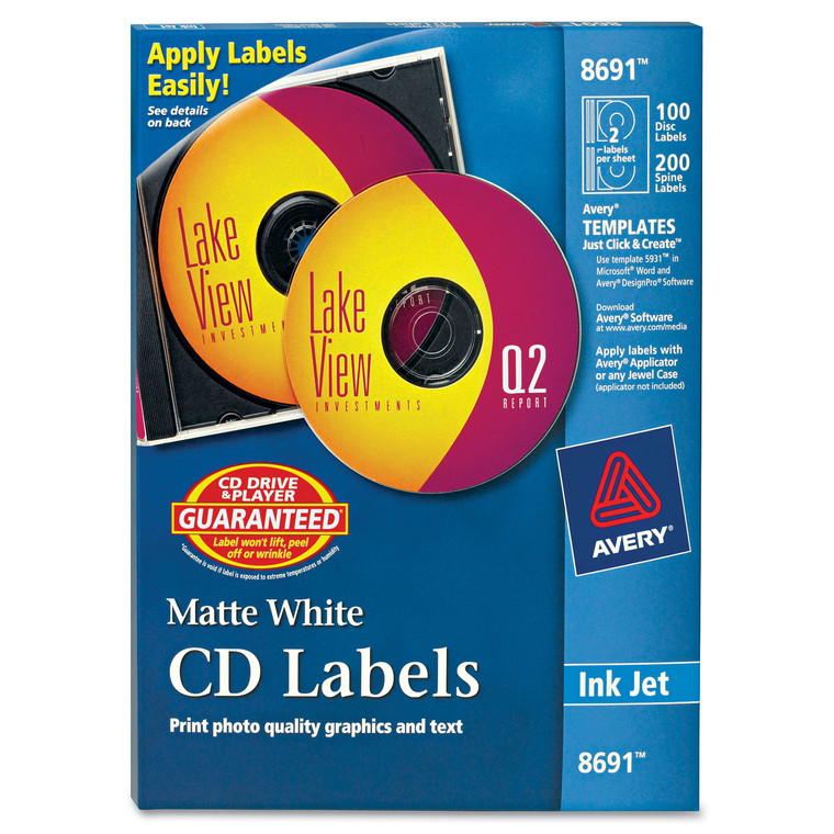 Inkjet Cd Labels, Matte White, 100/pack - AVE8691