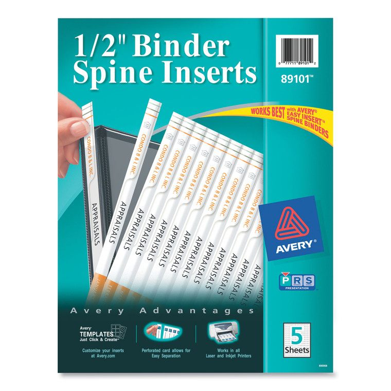 Binder Spine Inserts, 1/2" Spine Width, 16 Inserts/sheet, 5 Sheets/pack - AVE89101