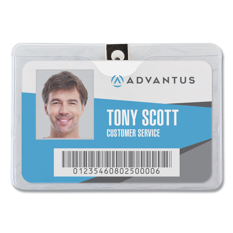 Id Badge Holder With Clip, Horizontal, 4.13 X 3.38, Frosted Transparent, 50/pack - AVT75456